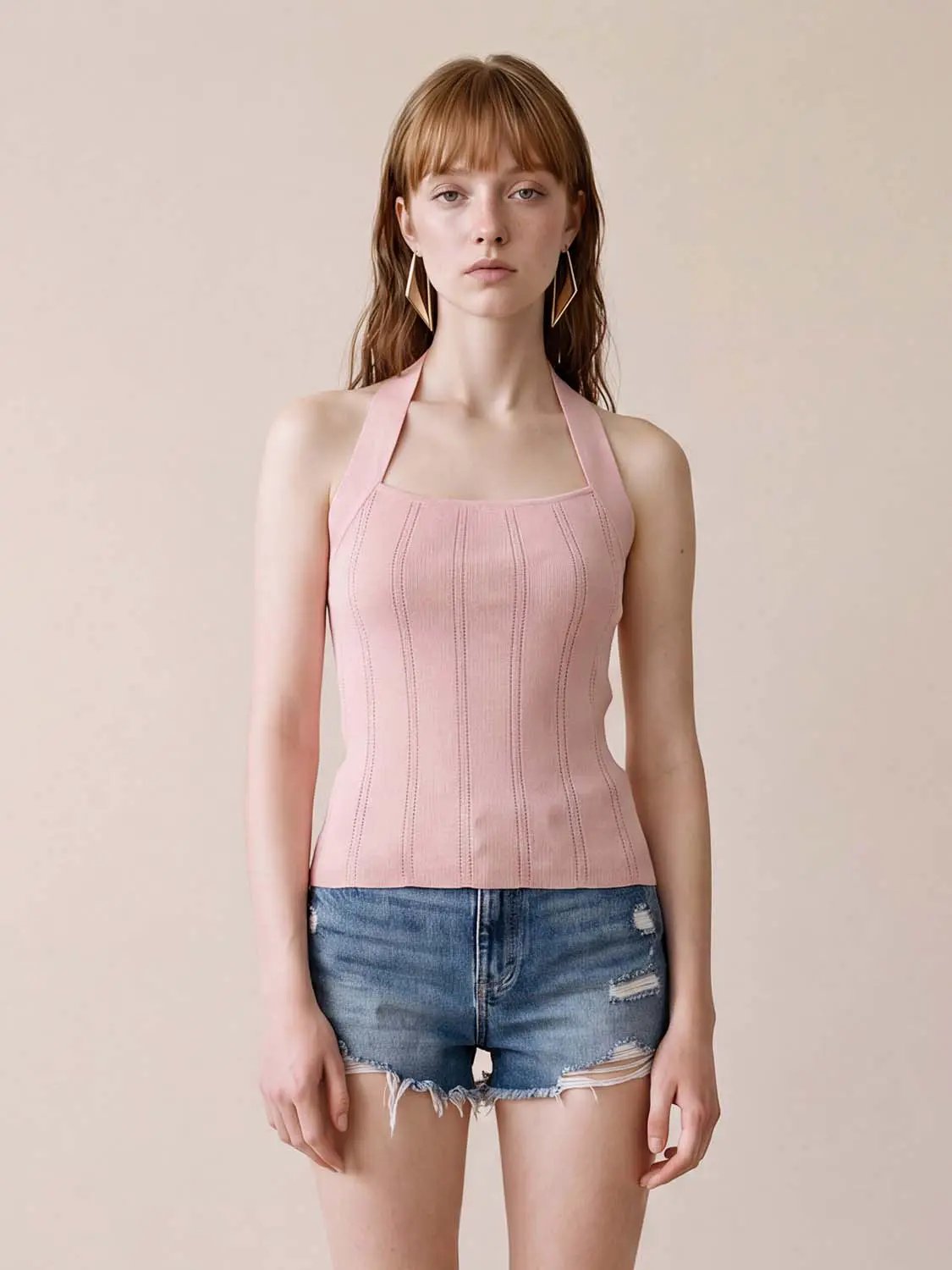 Ribbed Sleeveless Square Neck Textured Knit Top