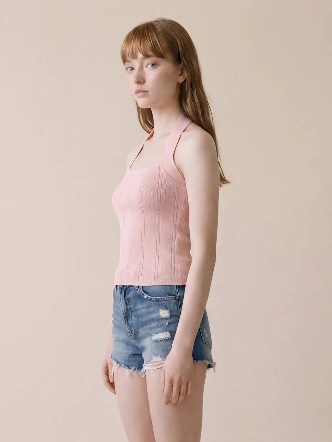 Ribbed Sleeveless Square Neck Textured Knit Top