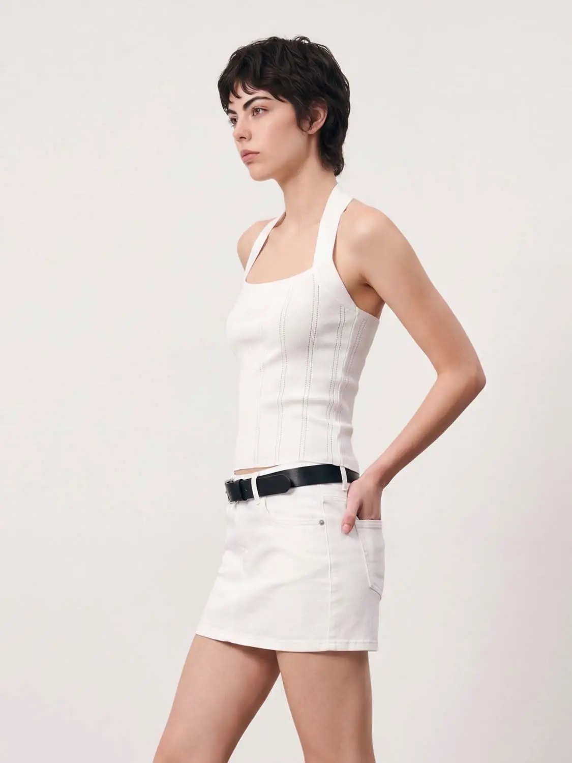 Ribbed Sleeveless Square Neck Textured Knit Top