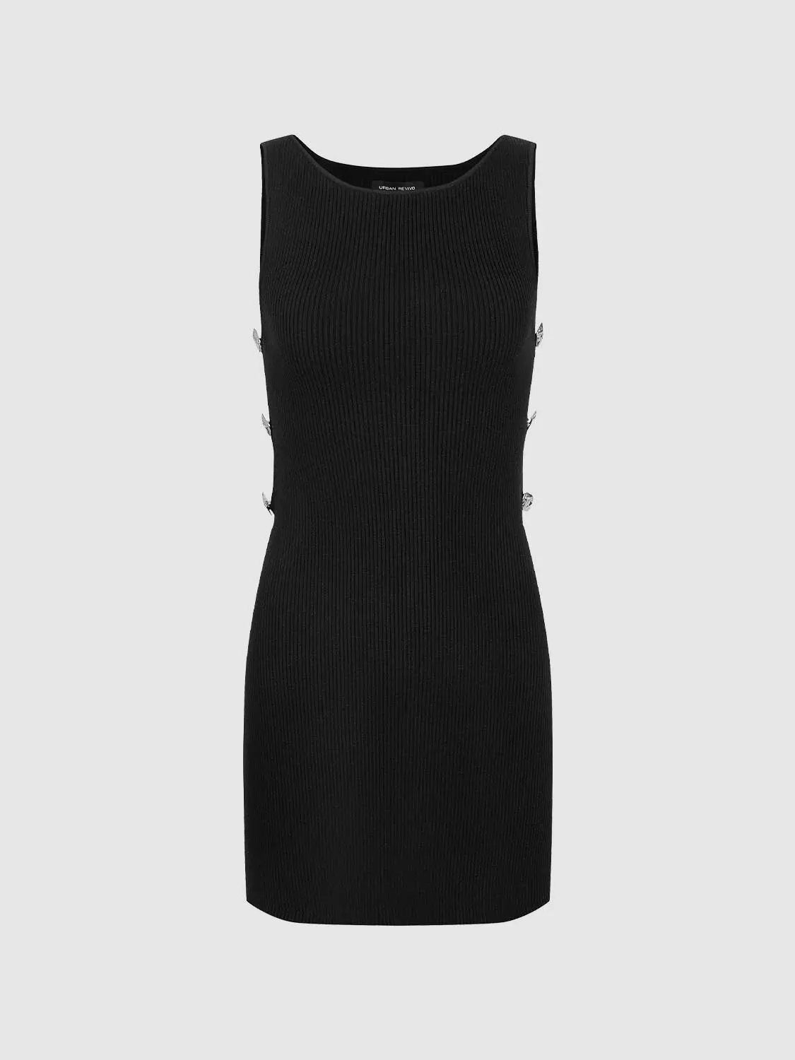 Ribbed Knit Dress With Side Ring Details