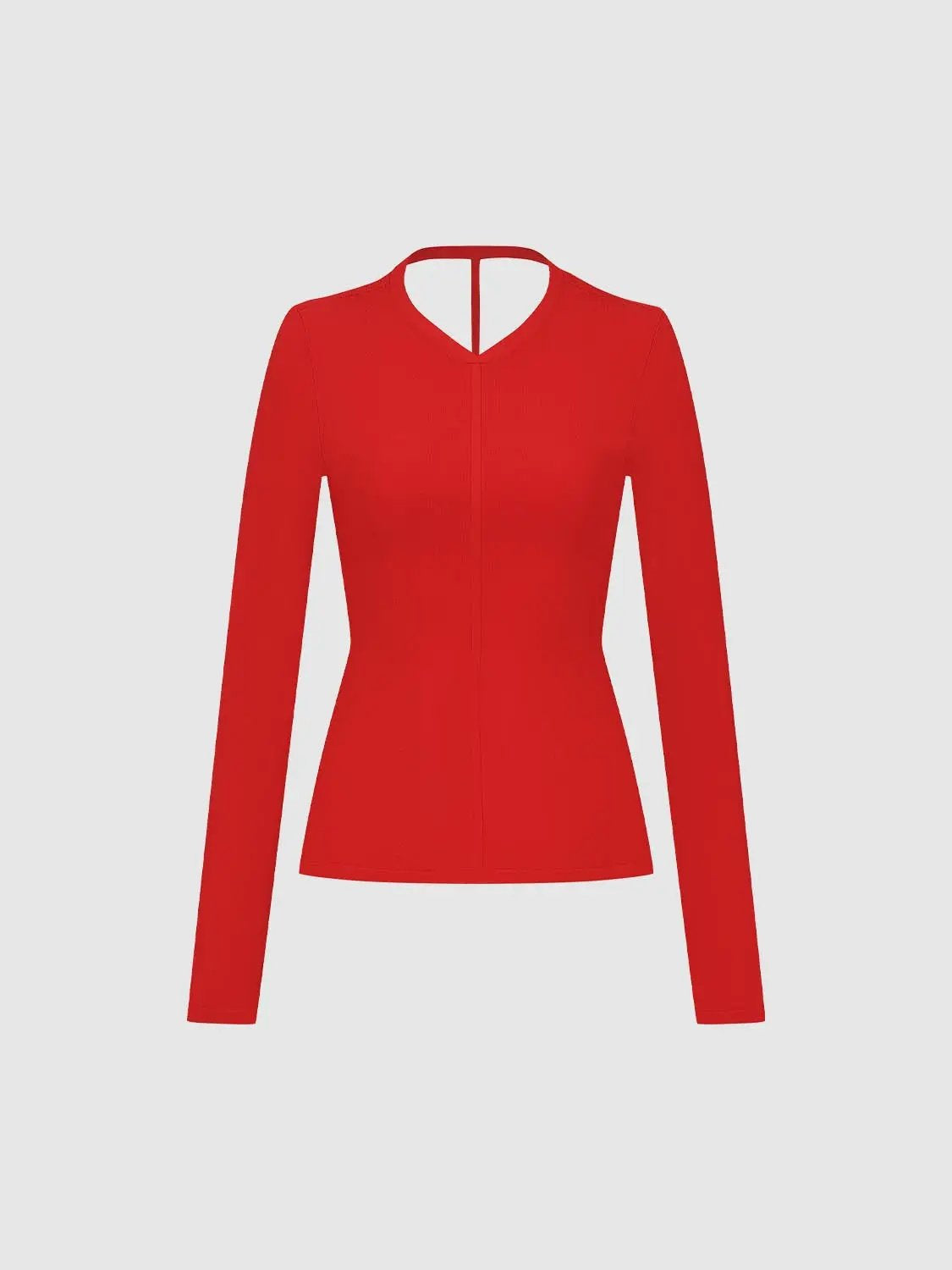 Solid Fitted Long Sleeve V-Neck Knit T-Shirt