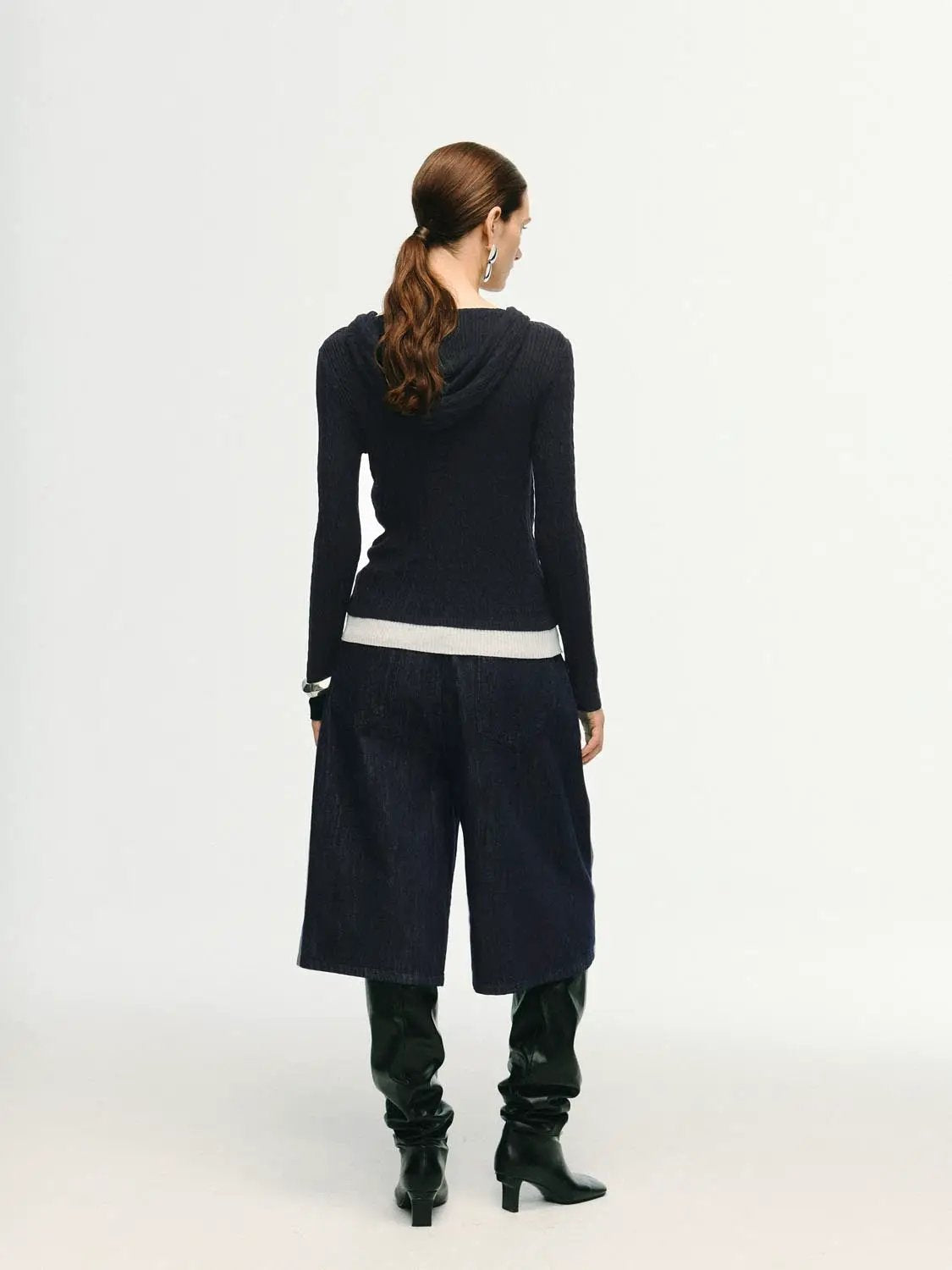 Textured Knit Zip Front Long Sleeve Hooded Jacket