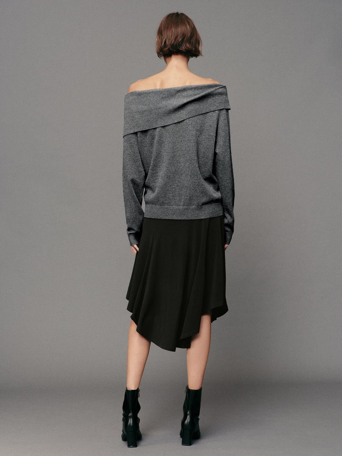 Long Sleeve Twisted Heather Grey Ribbed Knit Sweater