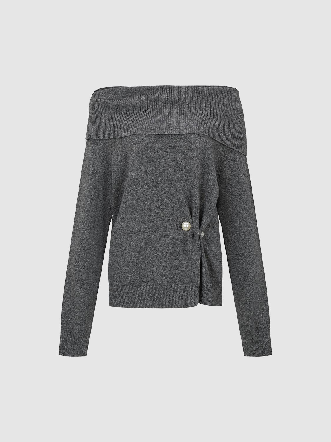 Long Sleeve Twisted Heather Grey Ribbed Knit Sweater