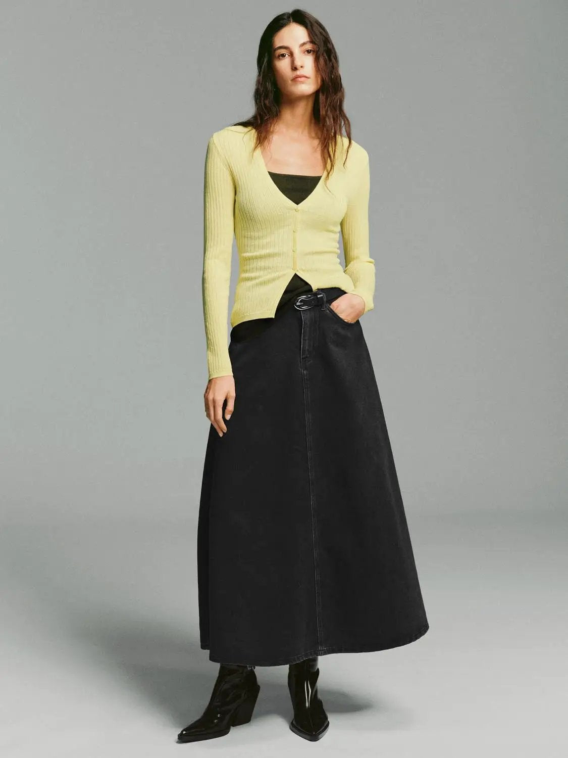 Ribbed Button Front V-neck Long Sleeve Cardigan