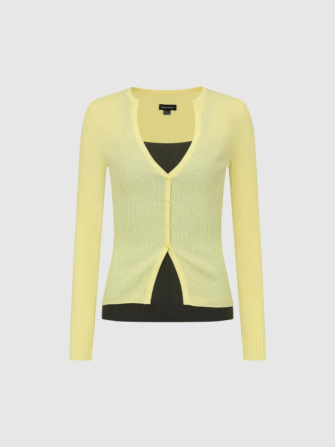 Ribbed Button Front V-neck Long Sleeve Cardigan