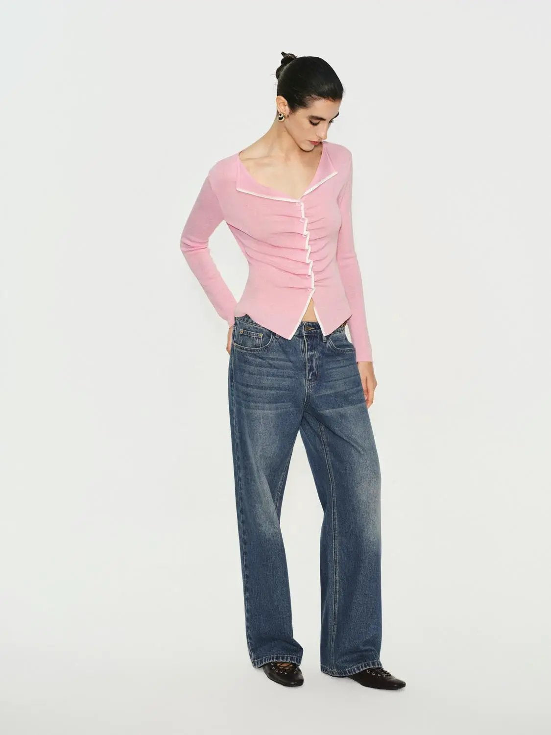 Pink Ribbed Long Sleeve Fitted Knit Sweater
