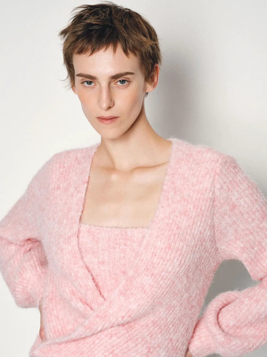 Textured Twisted Square Neck Long Sleeve Knit Top