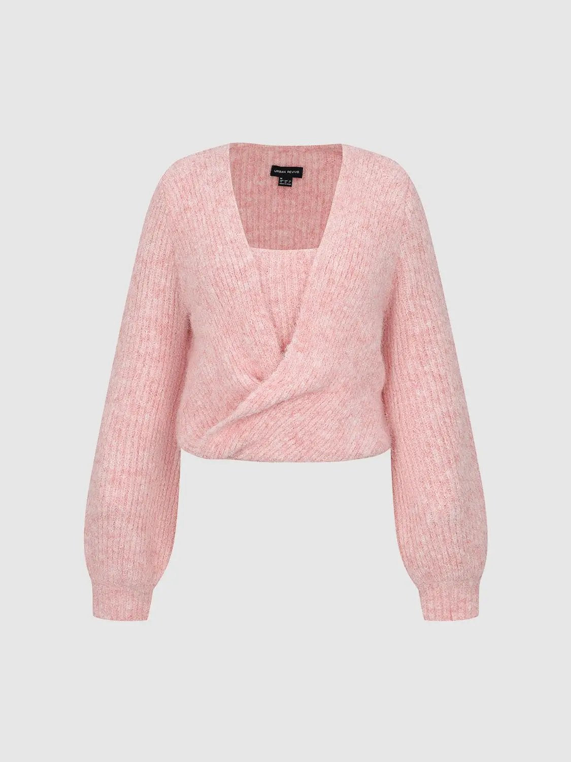 Textured Twisted Square Neck Long Sleeve Knit Top