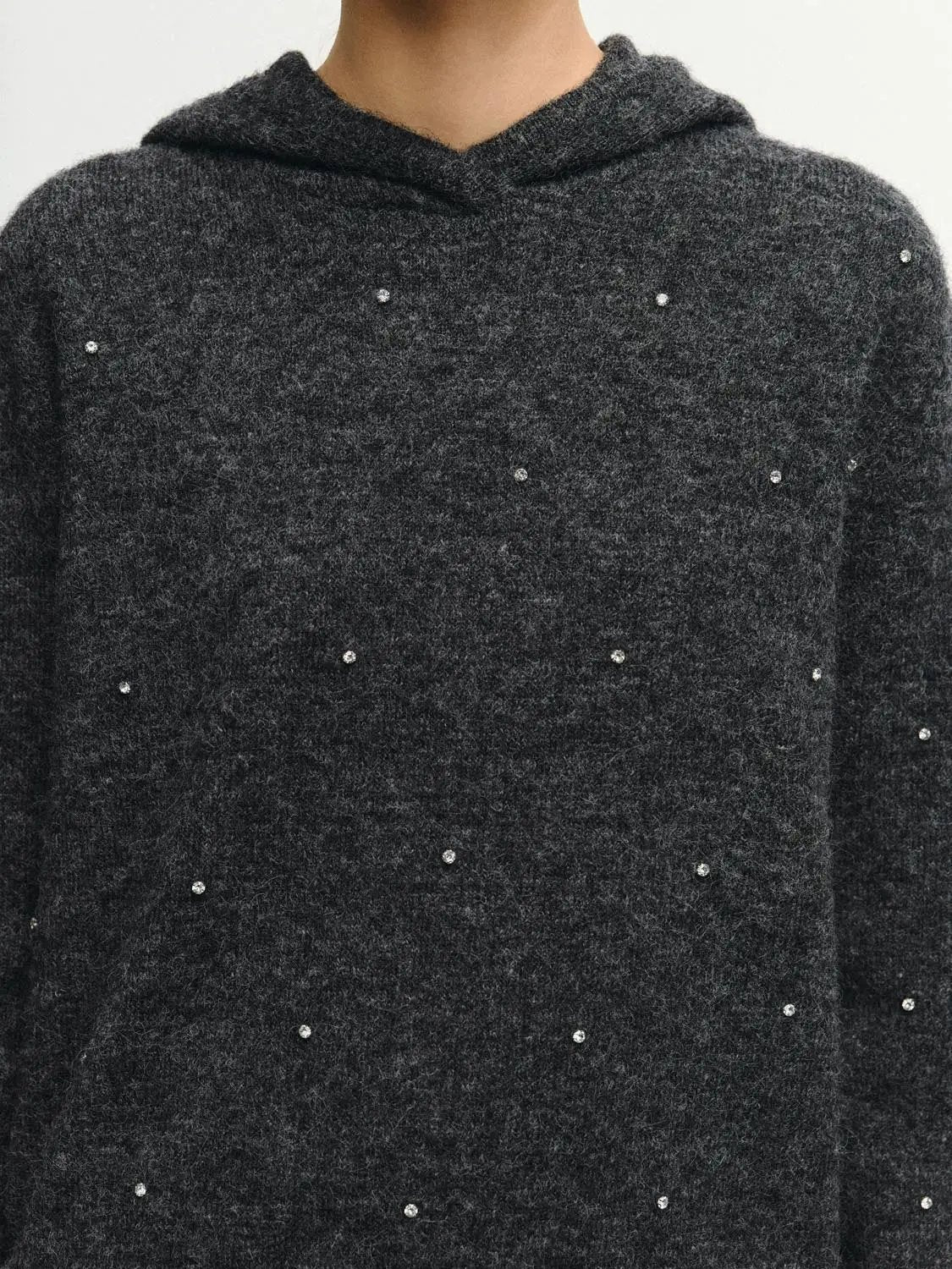 Heathered Ribbed Knit Polka Dot Long Sleeve Hoodie