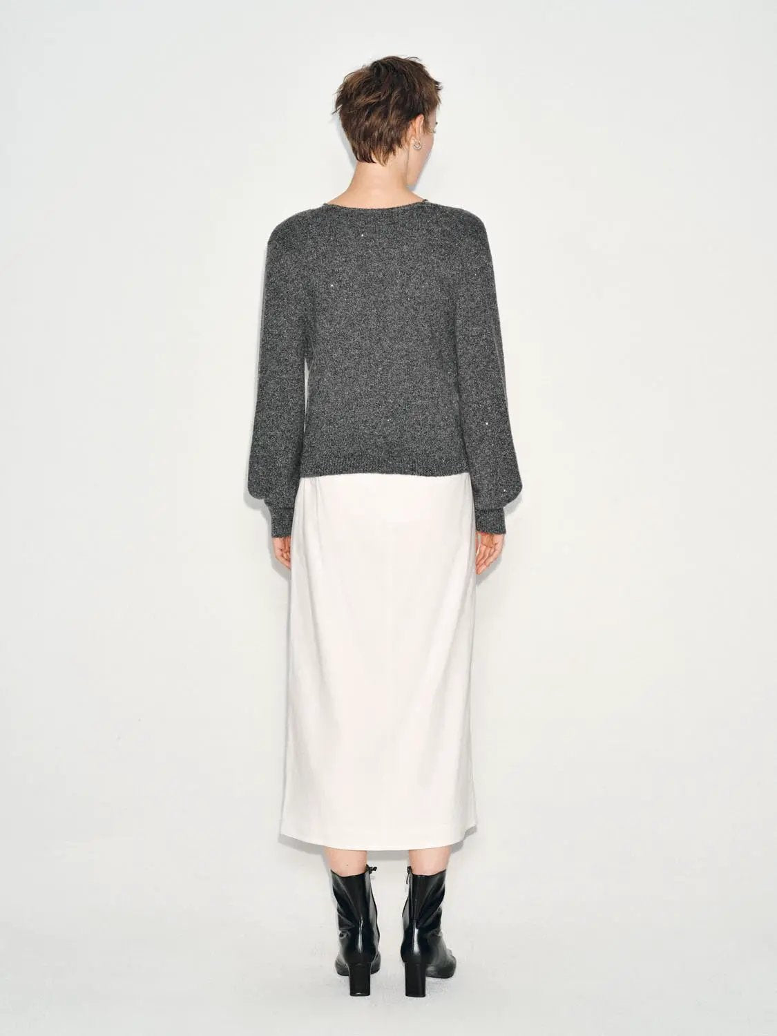 Metallic Twisted Front Long Sleeve Knit T-Shirt