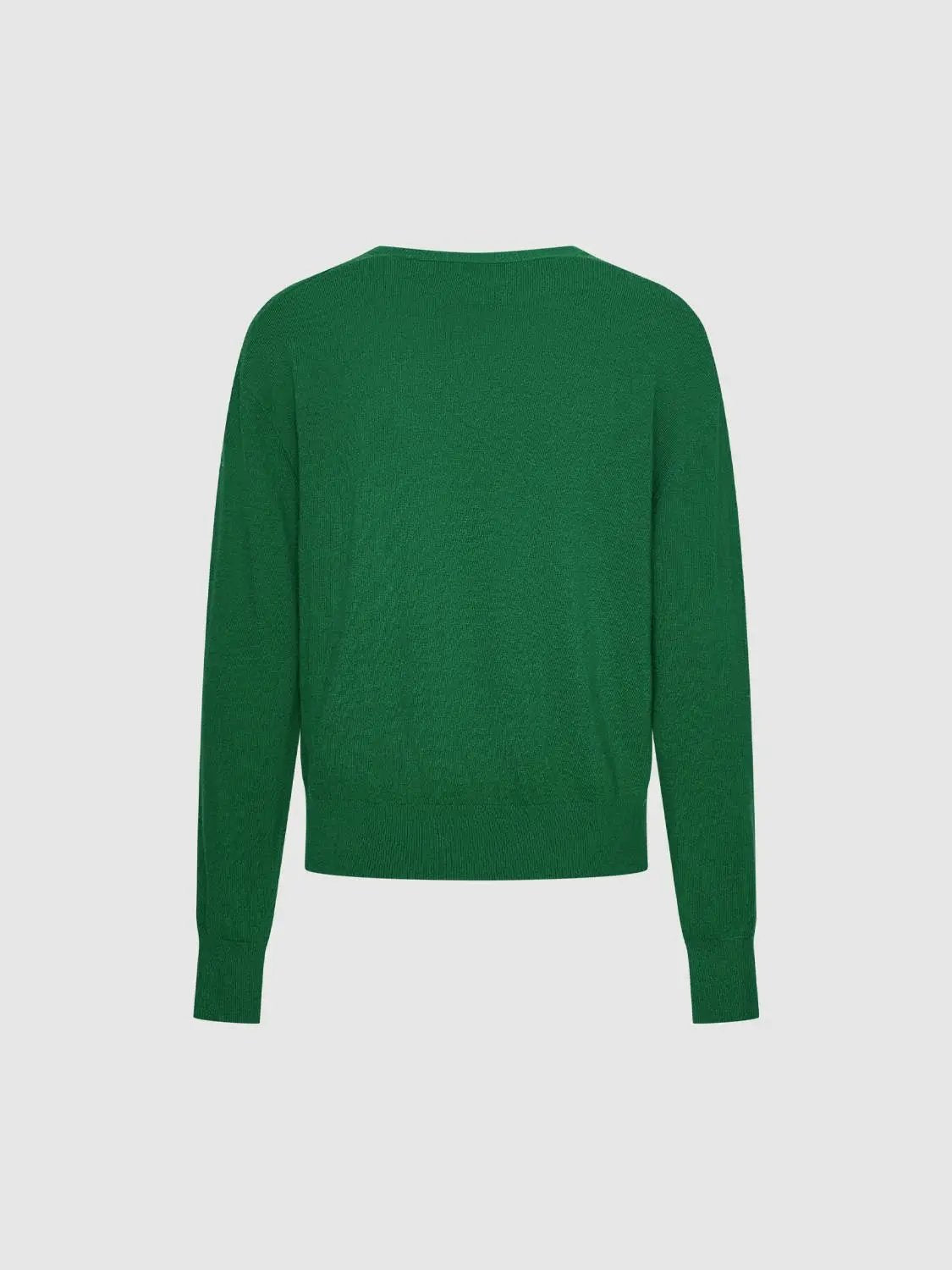 Solid Ribbed Knit V-neck Long Sleeve Pullover