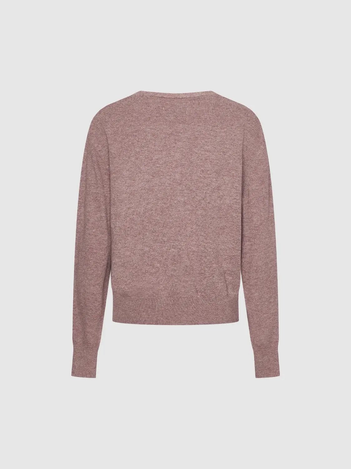 Solid Ribbed Knit V-neck Long Sleeve Pullover