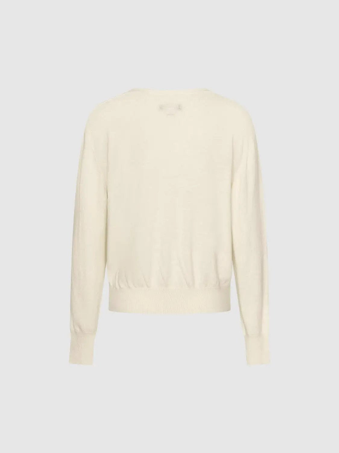 Solid Ribbed Knit V-neck Long Sleeve Pullover