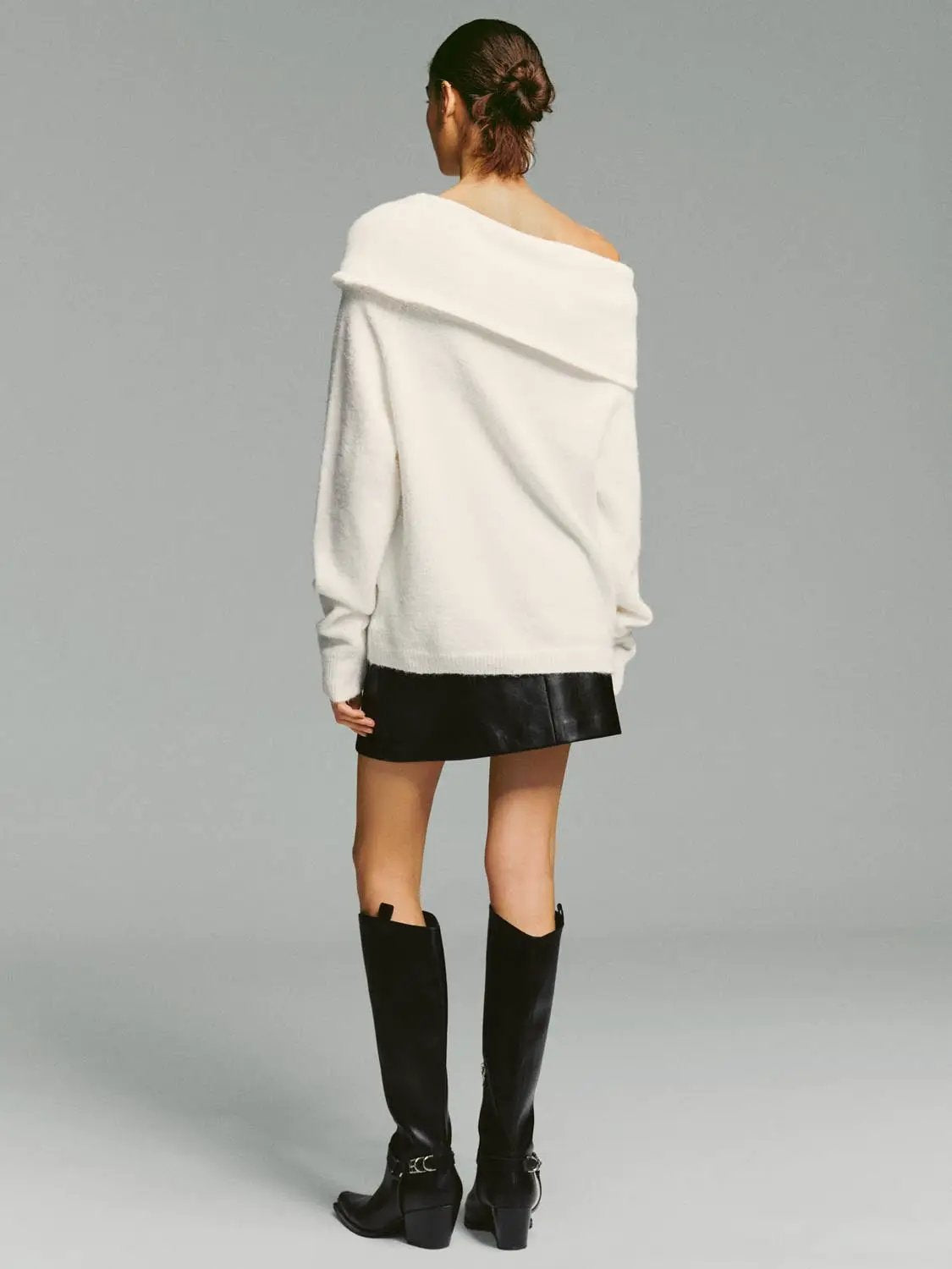 Metal Button Asymmetric Draped Long Sleeve Sweater