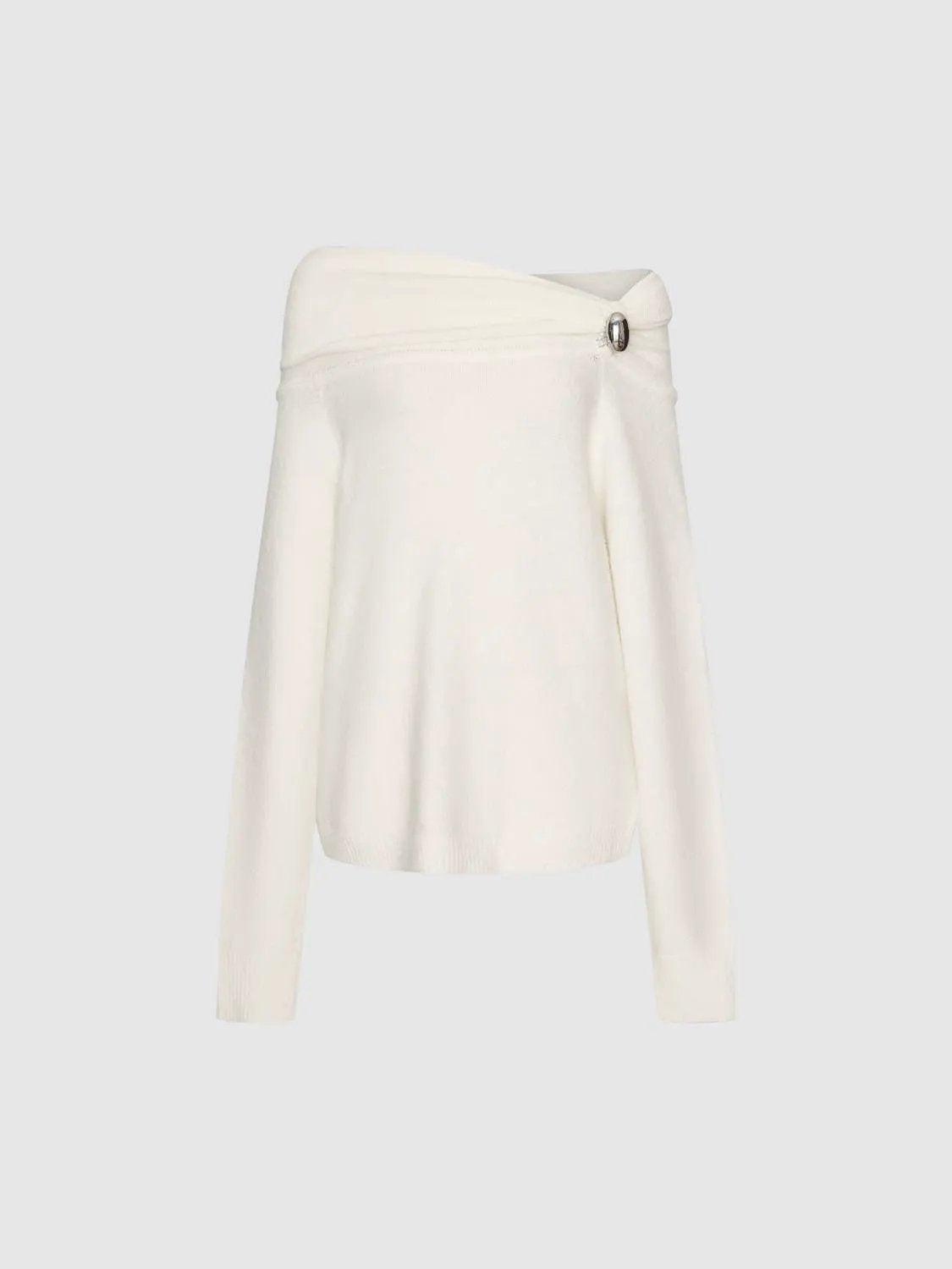Metal Button Asymmetric Draped Long Sleeve Sweater