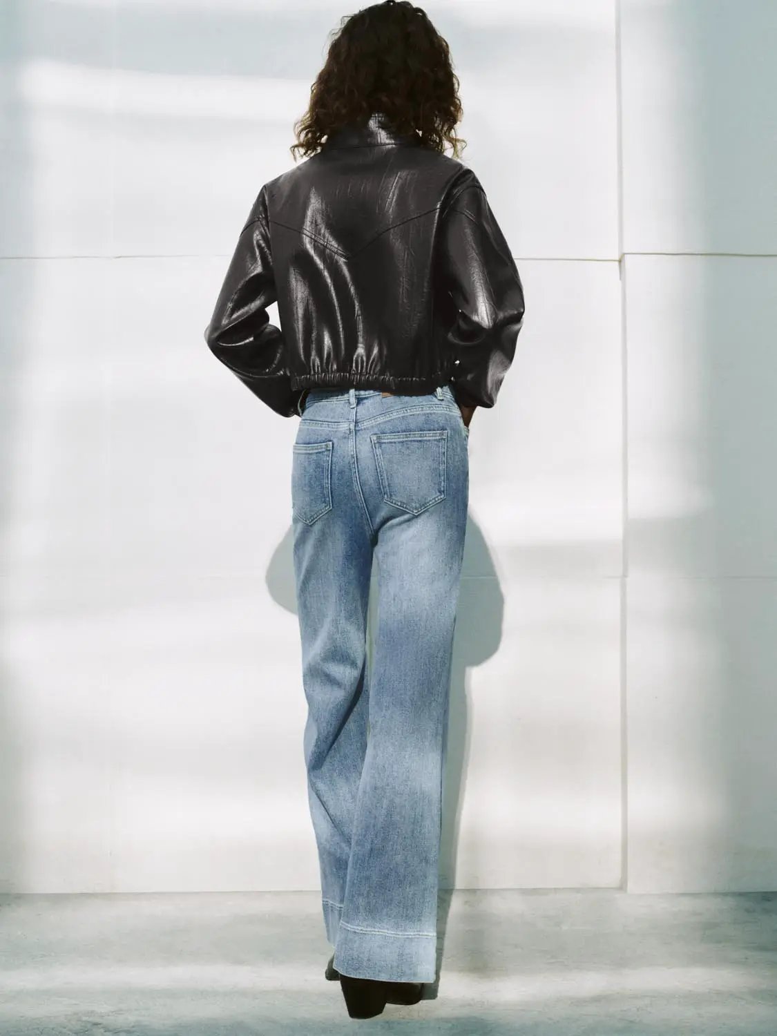 Zip Front Elasticated Hem Cropped Long Sleeve Jacket