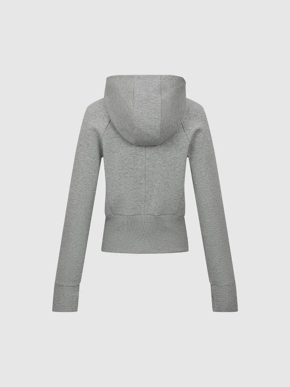 Heather Grey Fitted Zip Front Cotton Blend Hooded Jacket