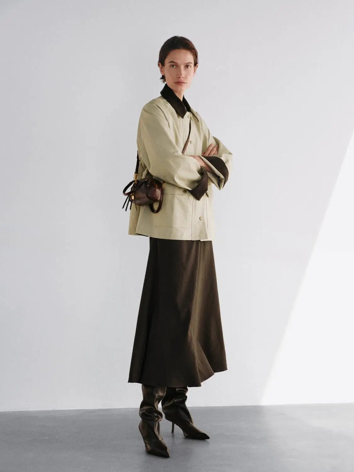 Contrast Collar Oversized Long Sleeve Cotton Jacket