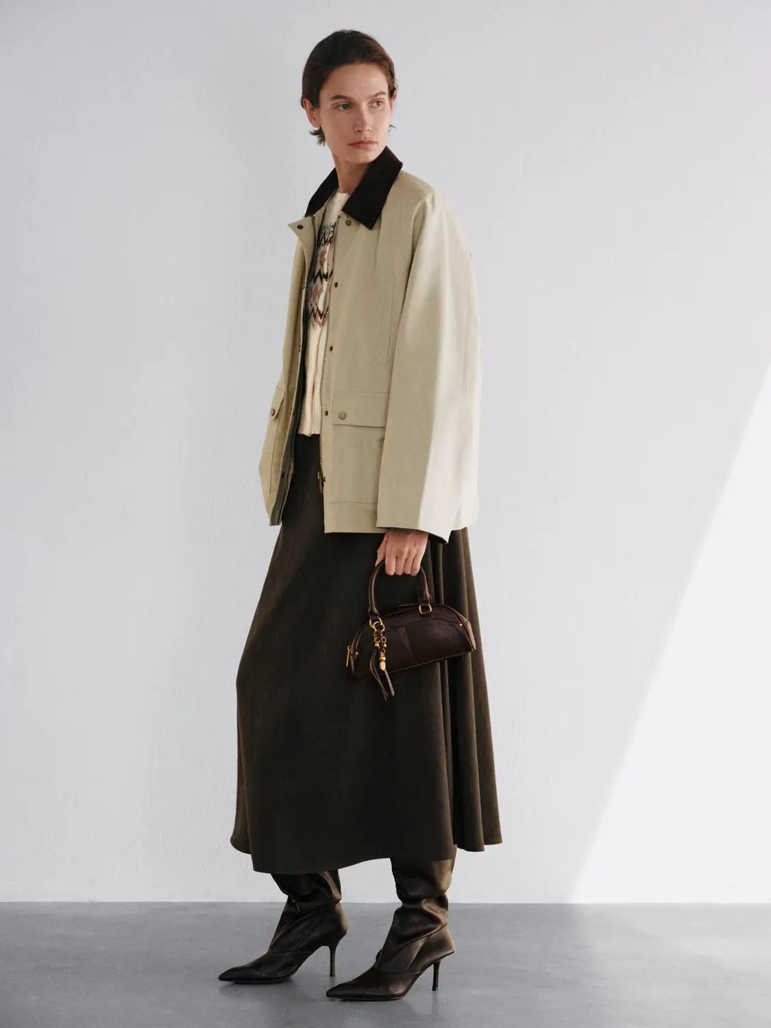 Contrast Collar Oversized Long Sleeve Cotton Jacket