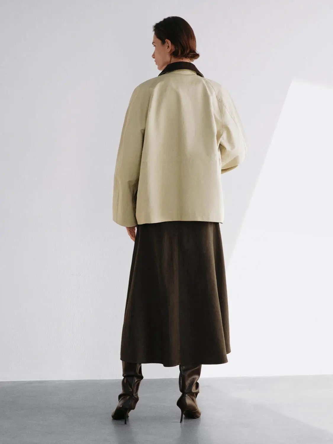 Contrast Collar Oversized Long Sleeve Cotton Jacket