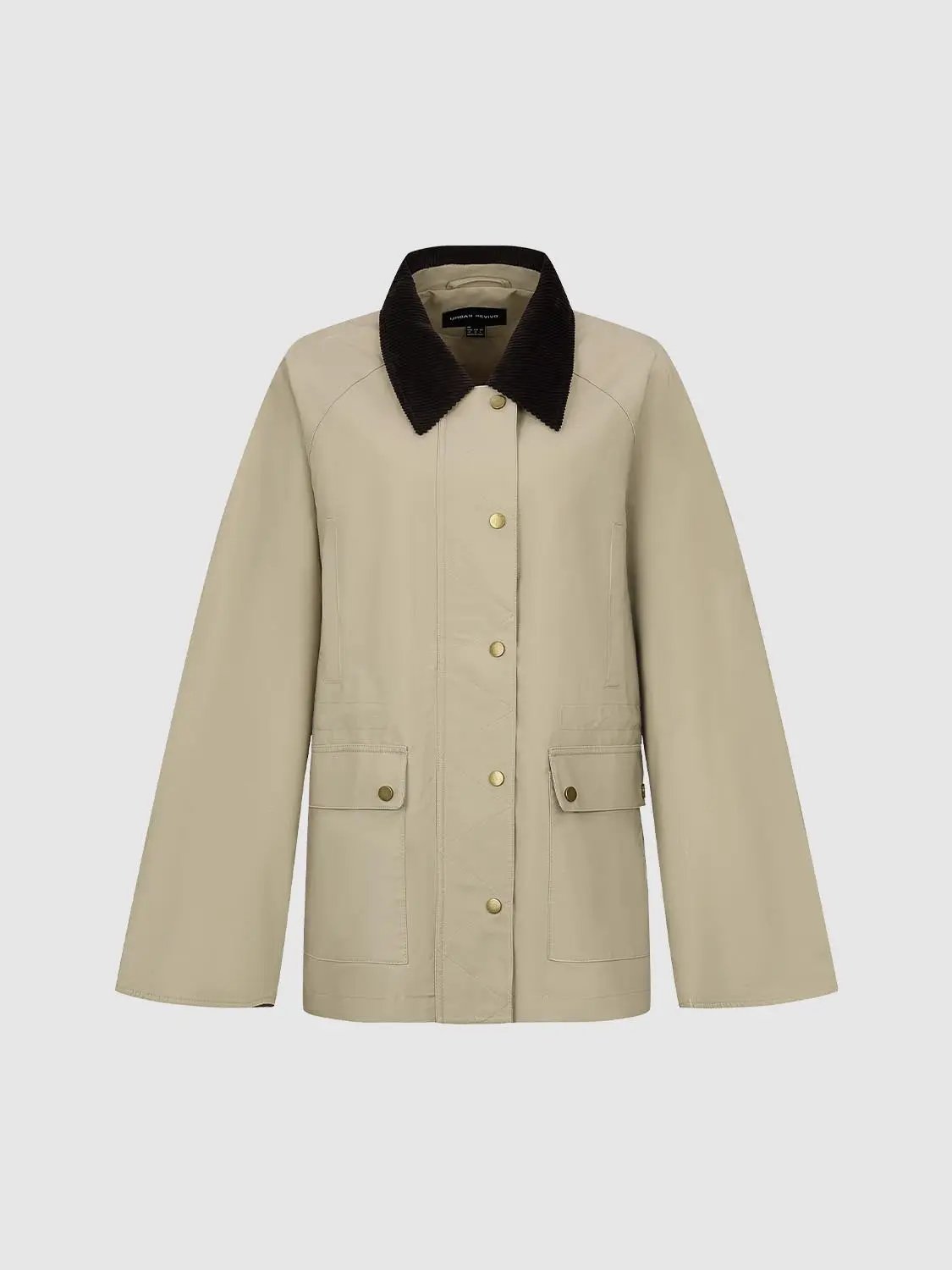 Contrast Collar Oversized Long Sleeve Cotton Jacket