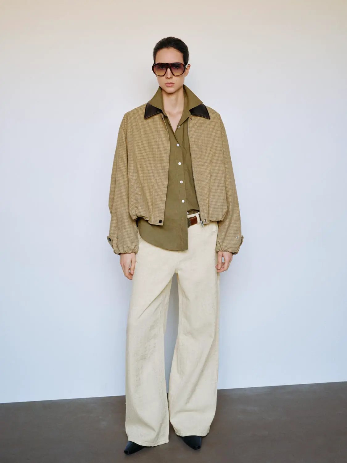 Button Front Checked Long Sleeve Cotton Blend Jacket