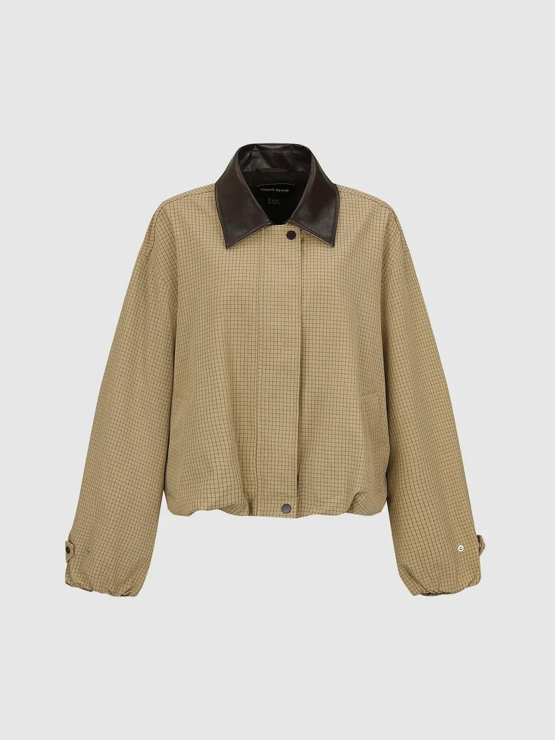 Button Front Checked Long Sleeve Cotton Blend Jacket