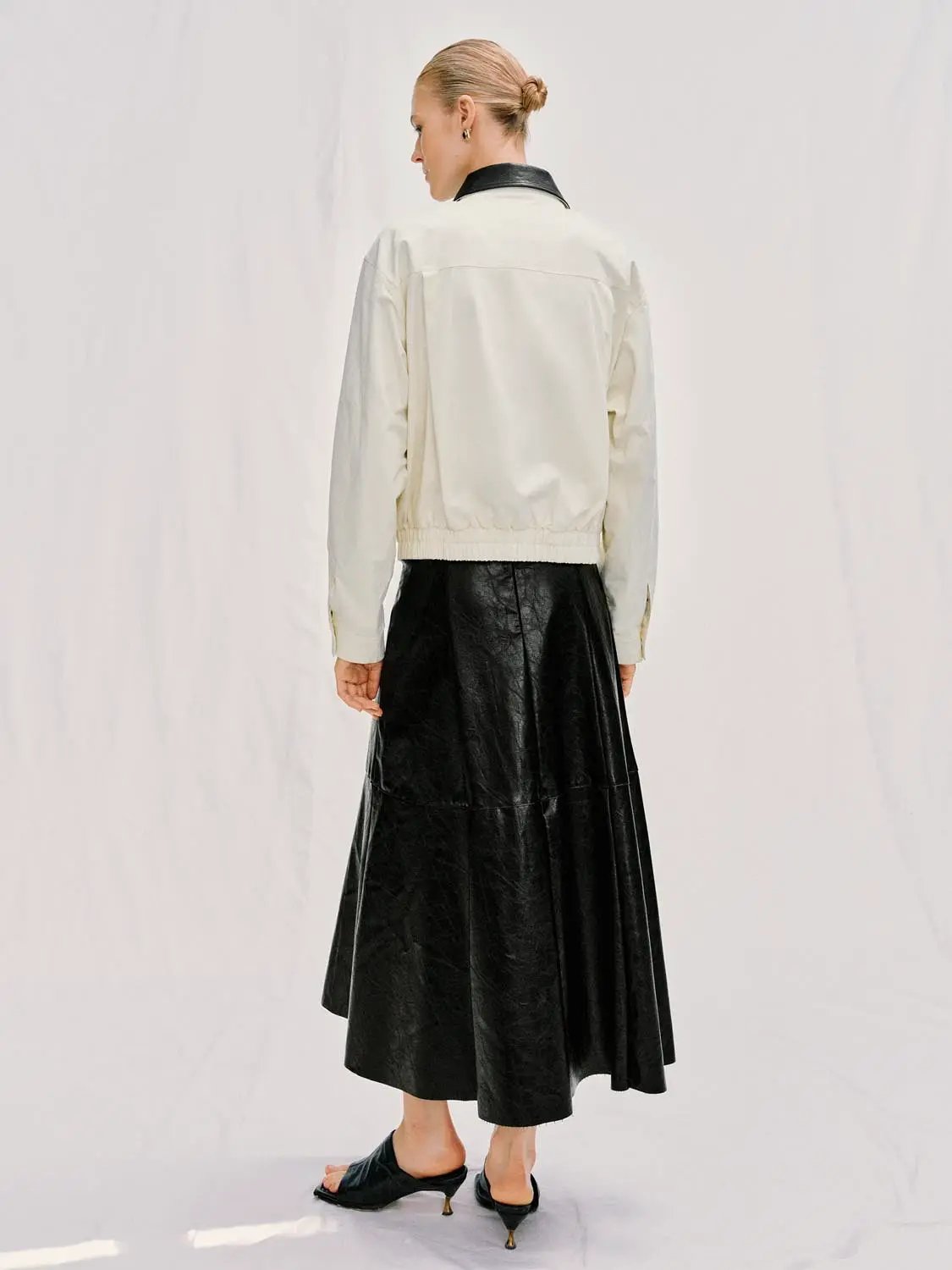 Contrast Collar Zip Front Long Sleeve Cotton Jacket