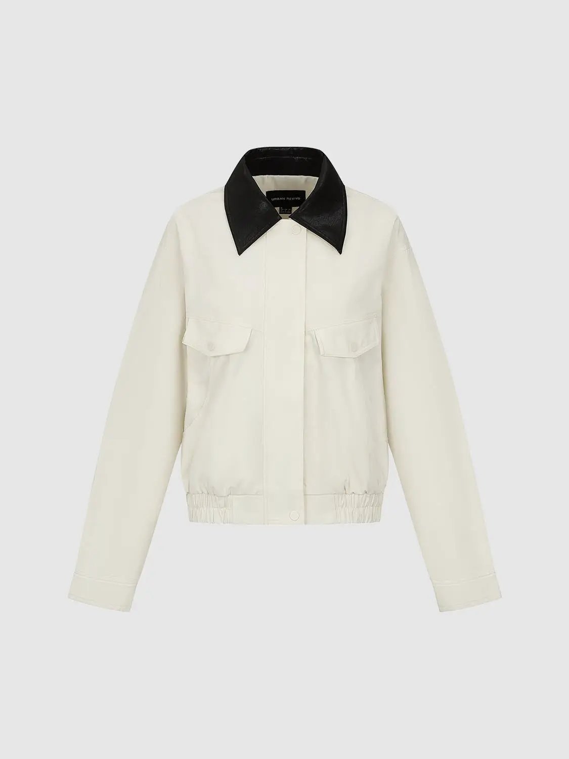 Contrast Collar Zip Front Long Sleeve Cotton Jacket