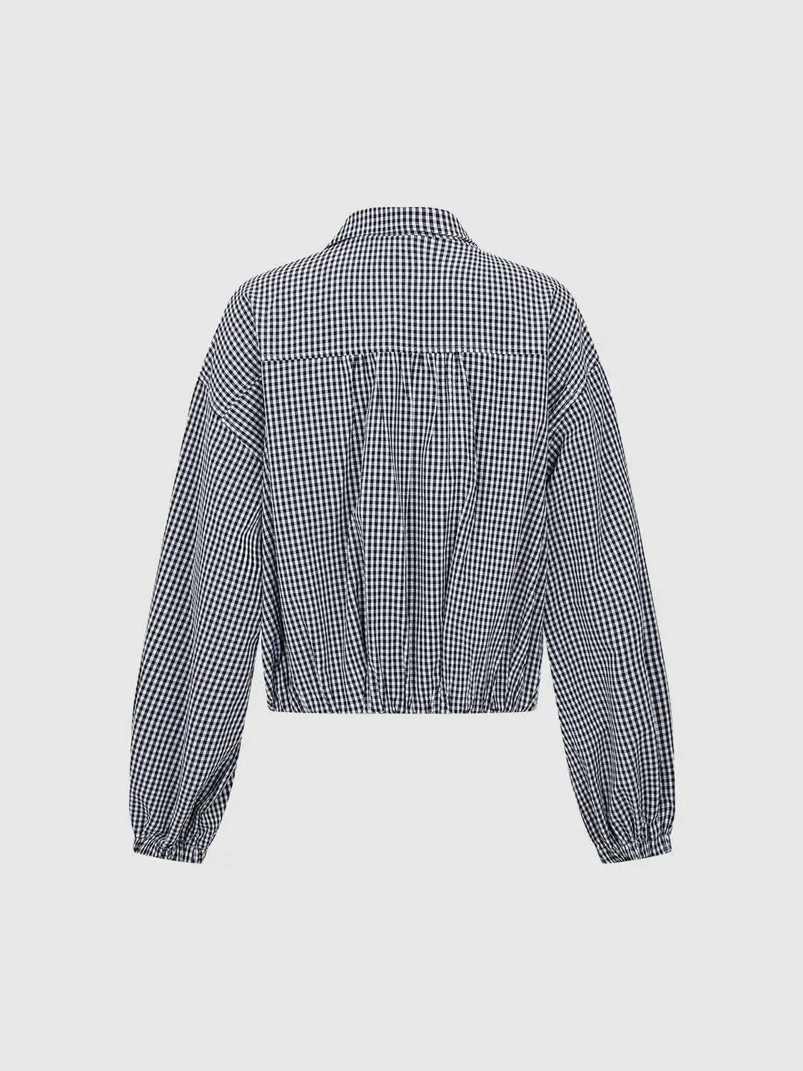 Gingham Cropped Puff Sleeve Lightweight Jacket