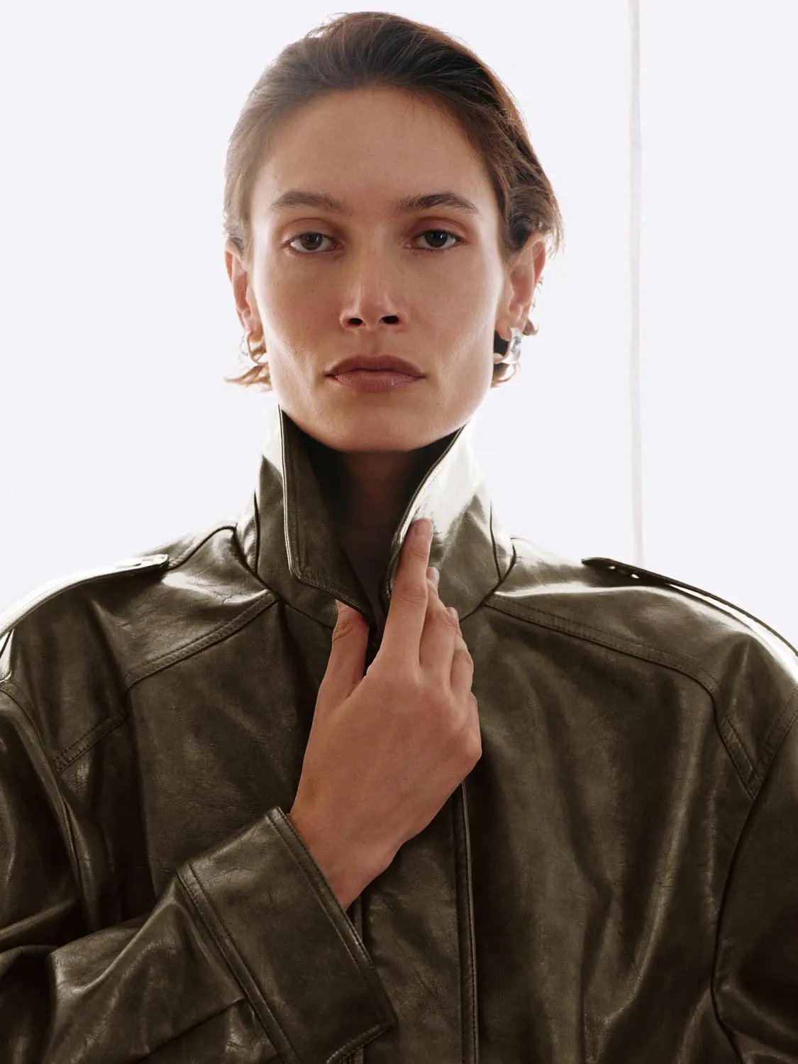 Gathered Oversized Shirt Collar Long Sleeve Jacket