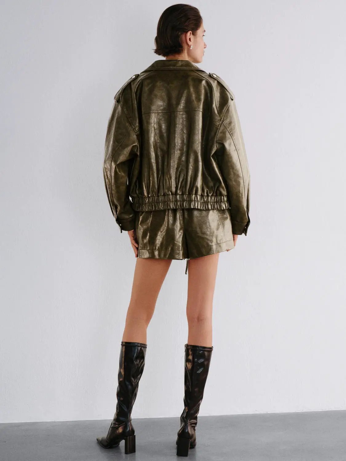 Gathered Oversized Shirt Collar Long Sleeve Jacket