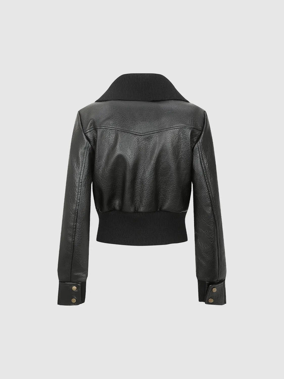 Textured Long Sleeve Ribbed Collar Jacket