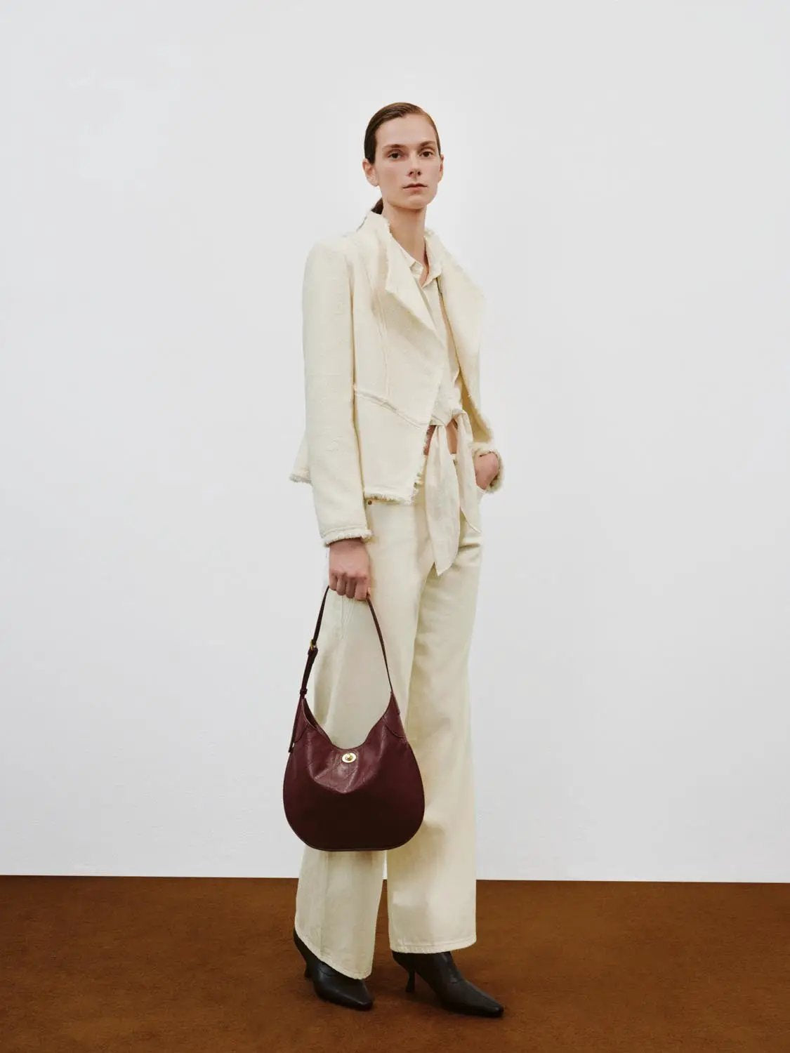 Textured Long Sleeve Fitted Asymmetric Raw Hem Jacket
