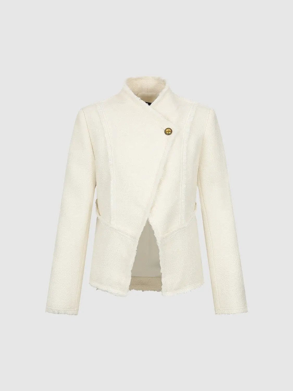 Textured Long Sleeve Fitted Asymmetric Raw Hem Jacket