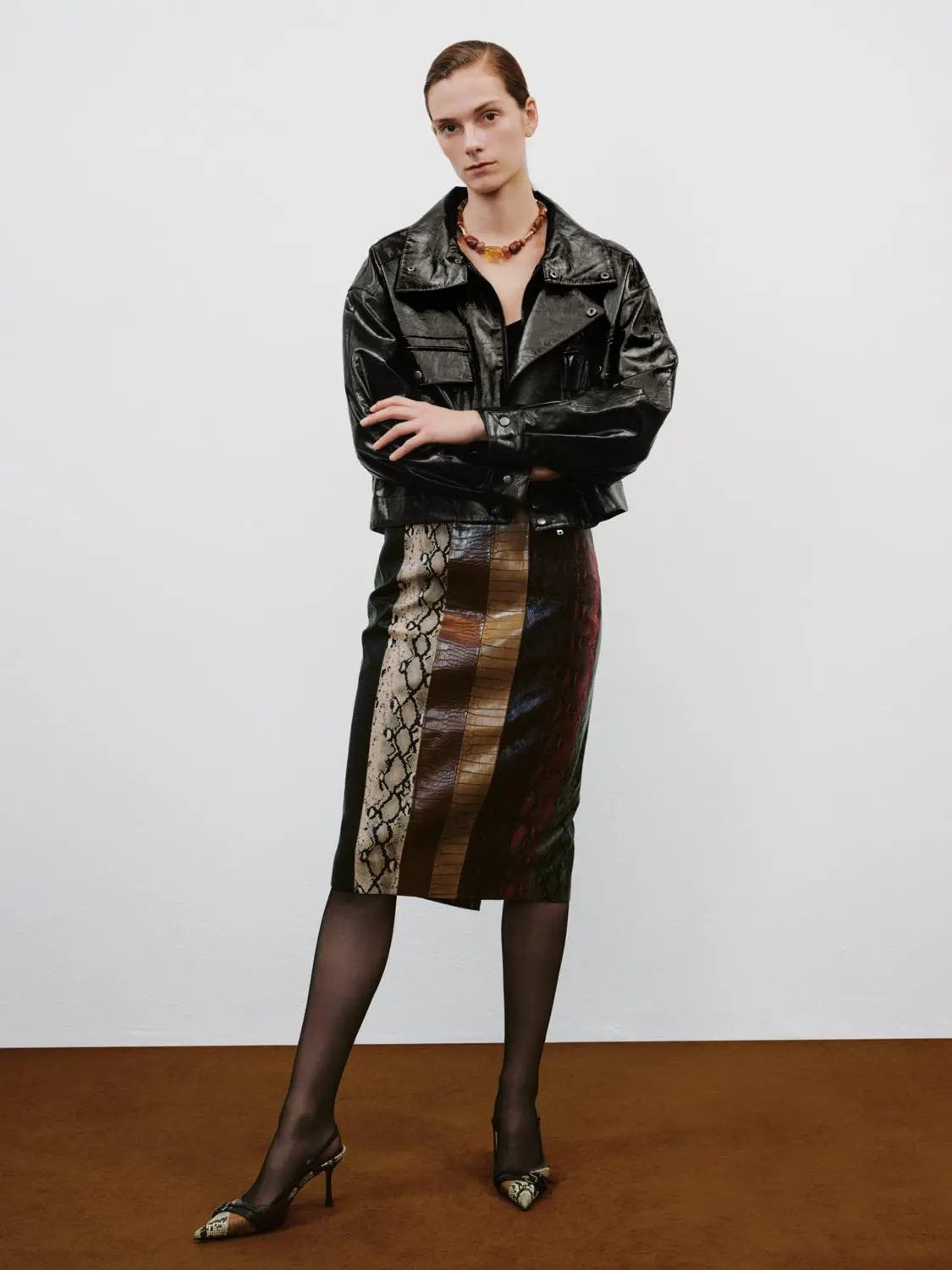 Textured High Neck Short Sleeve Patch Pocket Jacket