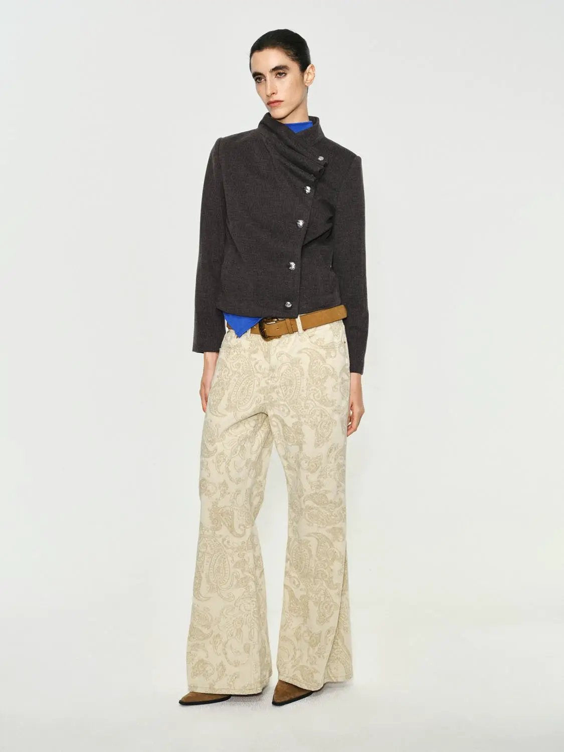 Textured Asymmetric Collar Long Sleeve Jacket