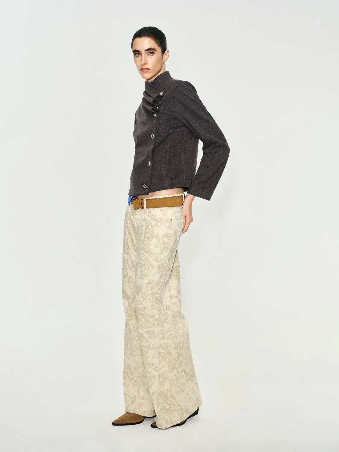 Textured Asymmetric Collar Long Sleeve Jacket
