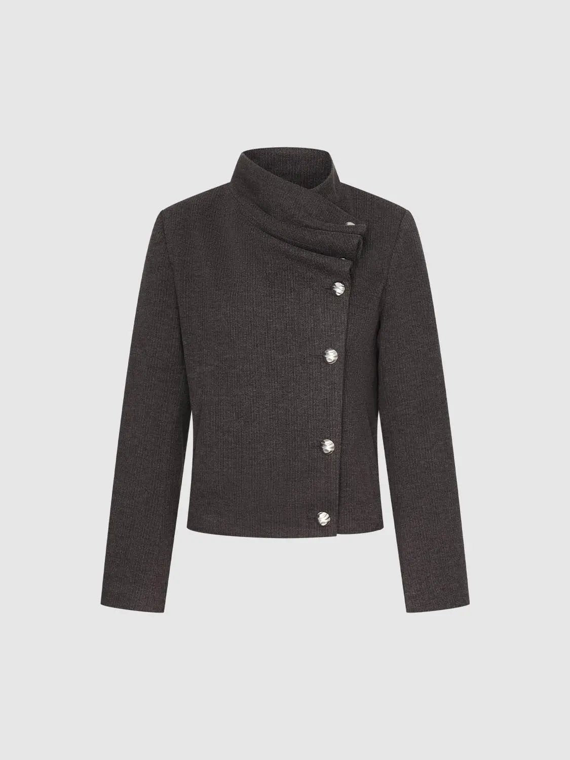 Textured Asymmetric Collar Long Sleeve Jacket