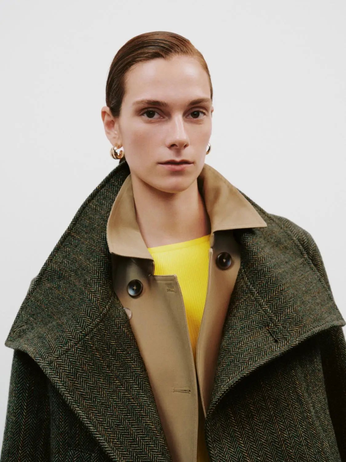 Asymmetric Herringbone Cuffed Long Sleeve Jacket