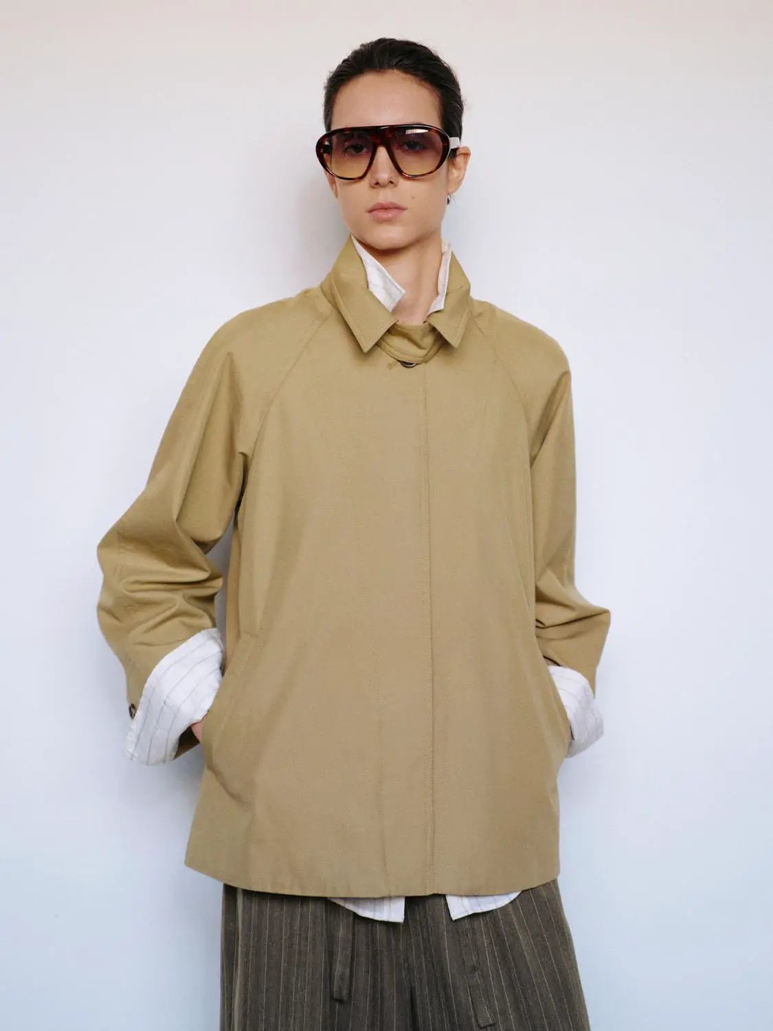 Classic Button Front Long Sleeve Cotton Blend Trench Coat