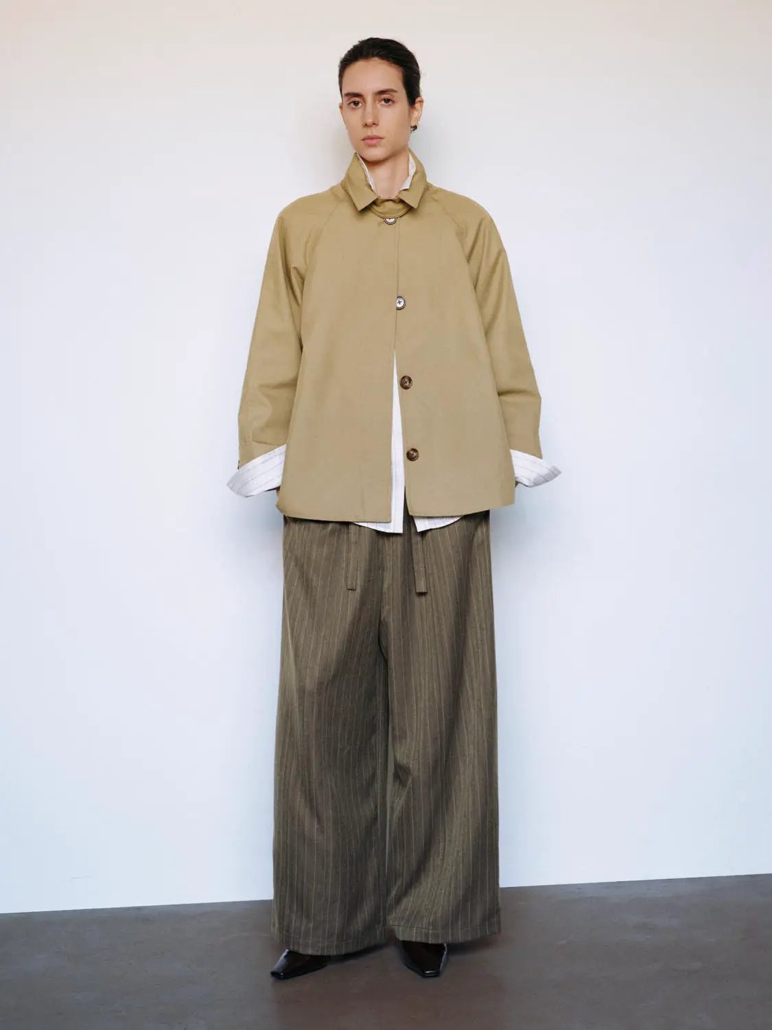 Classic Button Front Long Sleeve Cotton Blend Trench Coat