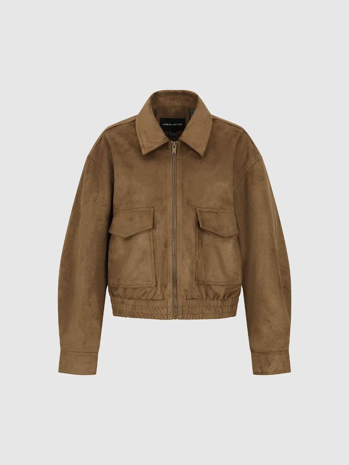 Long Sleeve Textured Shirt Collar Front Zipper Jacket