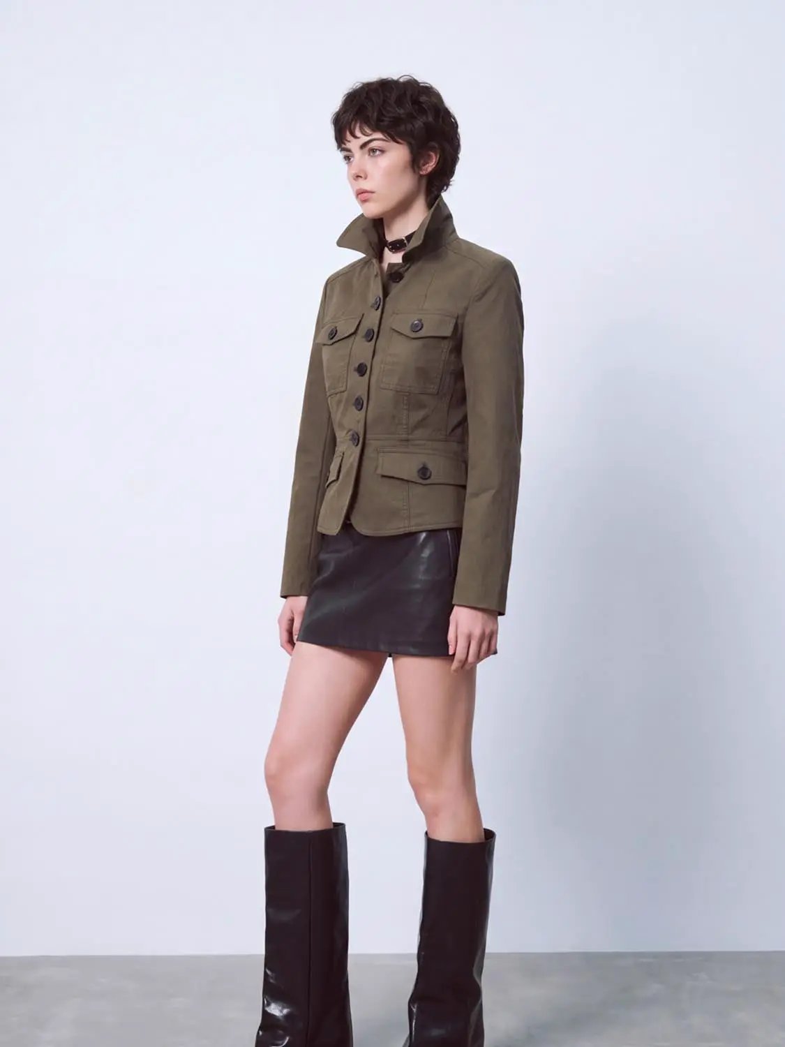Utility Flap Pocket Long Sleeve Cotton Blend Jacket