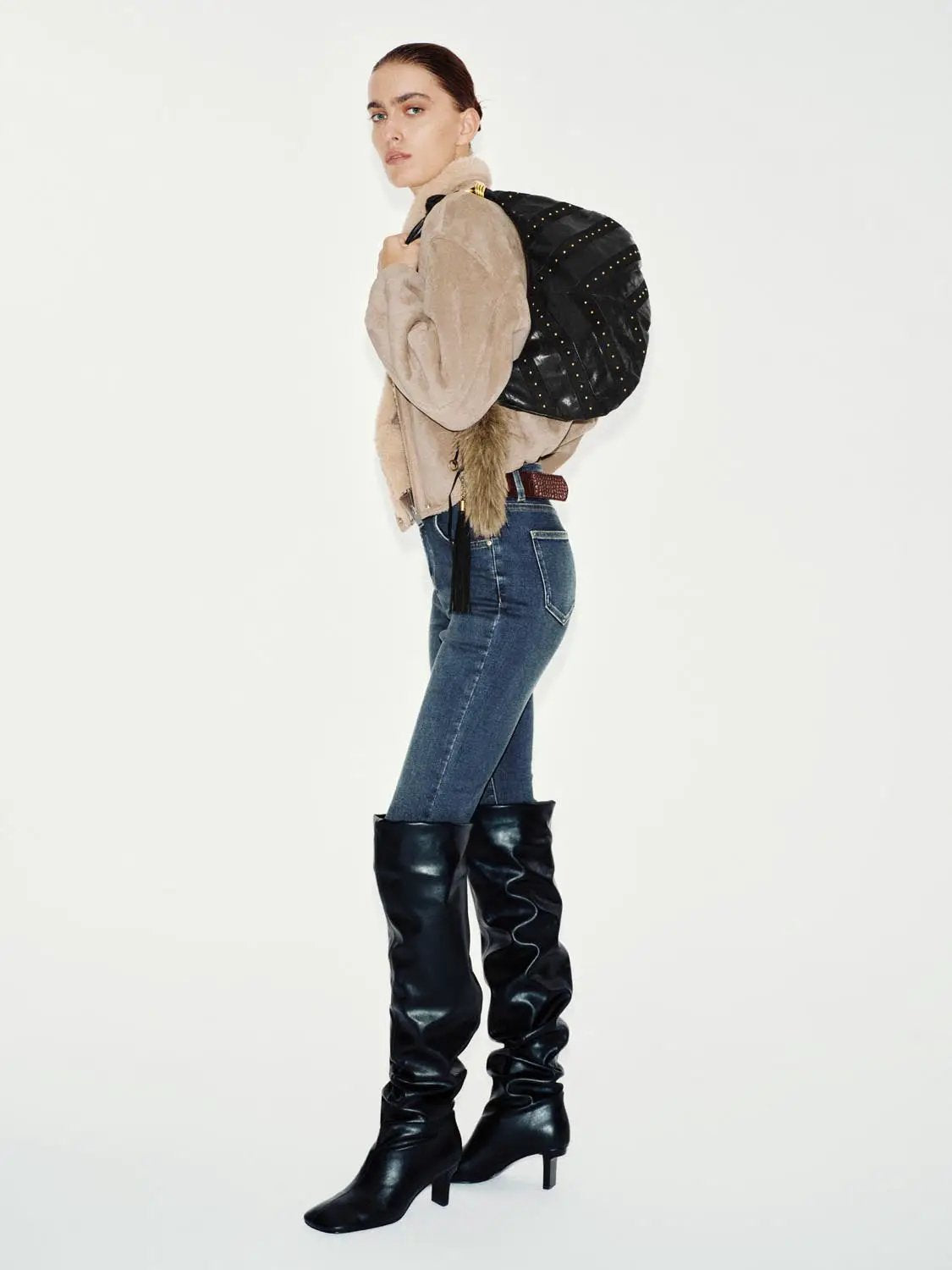 Oversized Collar Zip Front Long Sleeve Teddy Jacket