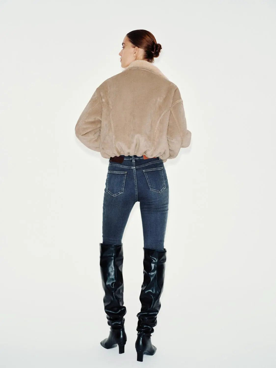 Oversized Collar Zip Front Long Sleeve Teddy Jacket