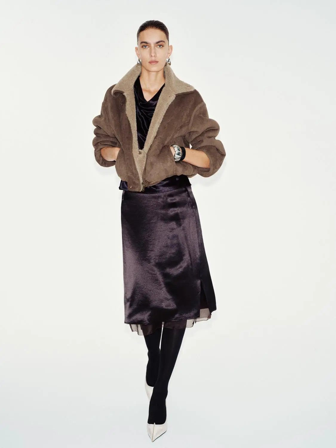 Oversized Collar Zip Front Long Sleeve Teddy Jacket