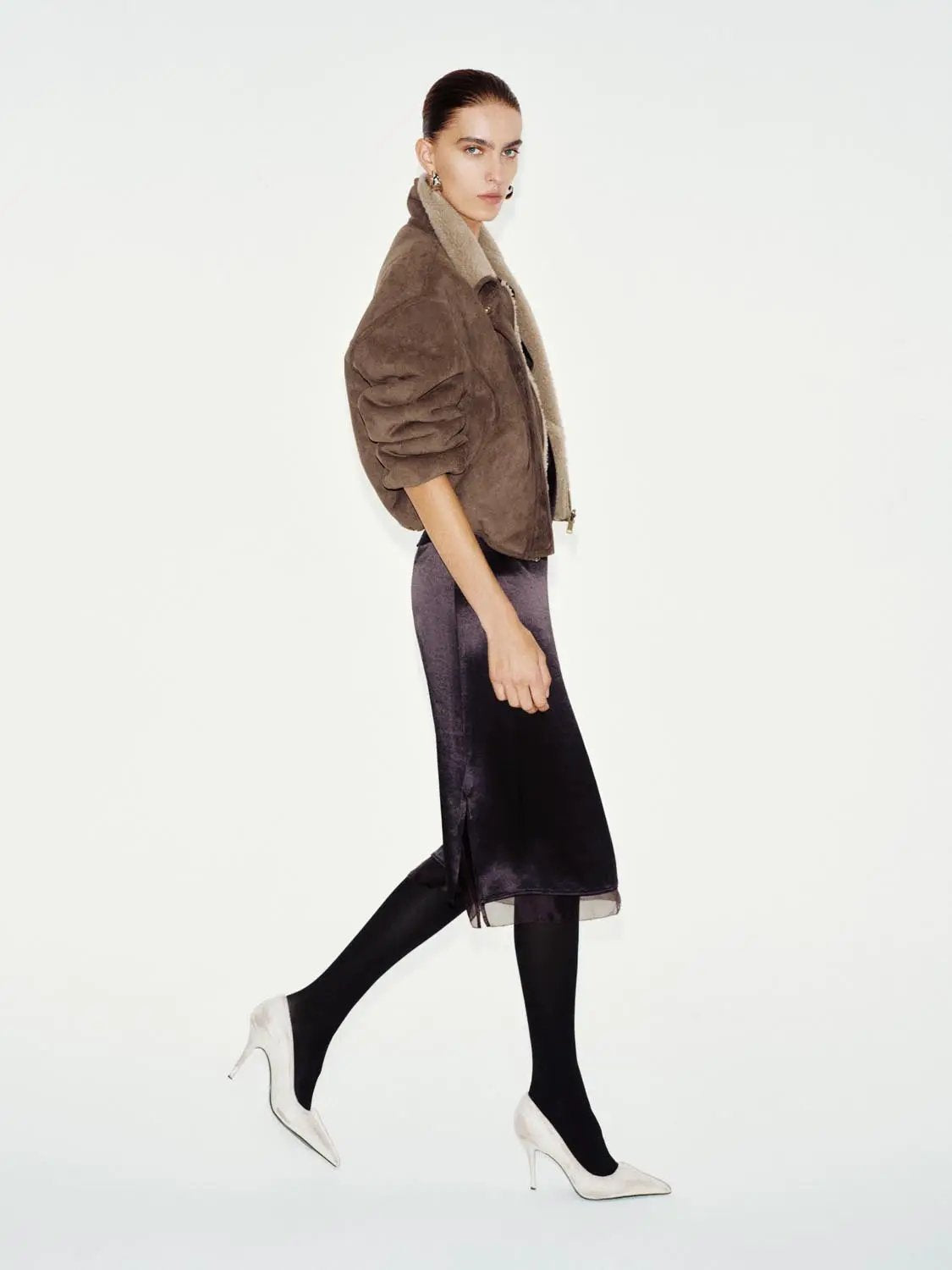 Oversized Collar Zip Front Long Sleeve Teddy Jacket