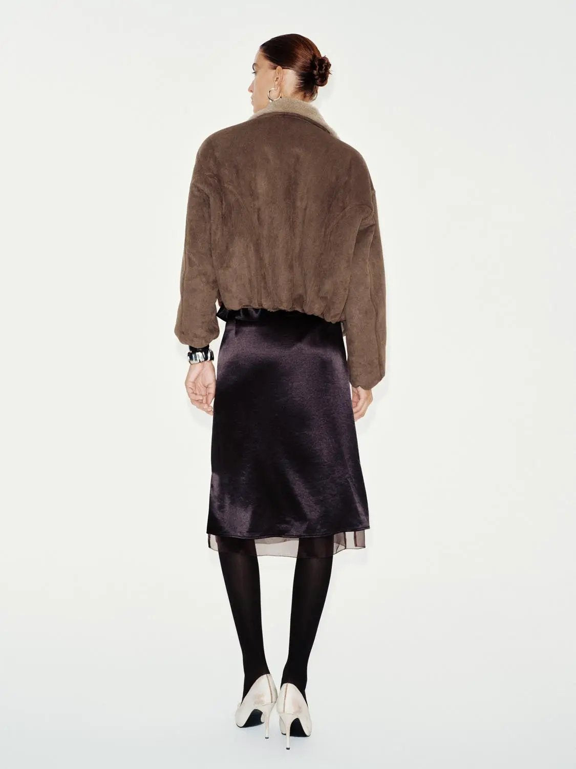 Oversized Collar Zip Front Long Sleeve Teddy Jacket